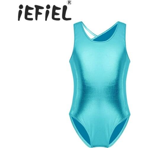 IEFiEL Kids Girls Open Back with Straps Glittery Ballet Dance Gymnastics Leotard Jumpsuit Girls Dancing Exercise Perform Clothes