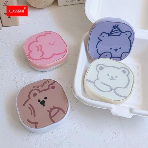 1 Pcs Cartoon Pocket Portable Mini Contact Lens Case Easy Carry Make Up Storage Box Mirror Container Travel Kit Cute Style New