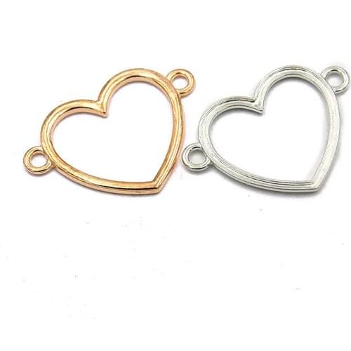 10Pcs 27*37MM 2021 New Product 2 Color Hollow Heart Charms Connector Handmade Decoration Vintage For DIY Jewelry Making Findings
