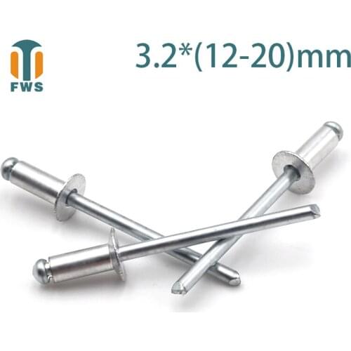 10PCS M3.2 Multi Size Aluminium Open End Countersunk Head Break Mandrel Blind Rivet Nail Pop Rivets for Furniture Car Aircraft