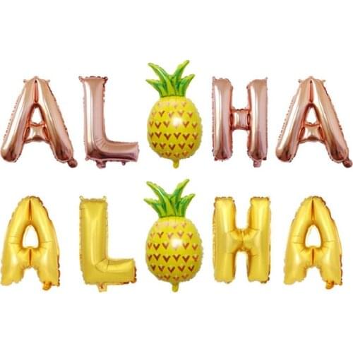 16 Inch Aloha Letter Pineapple Flamingo Round Foil Balloons Birthday Party Decoration Kids Summer Party Air Globos Balls