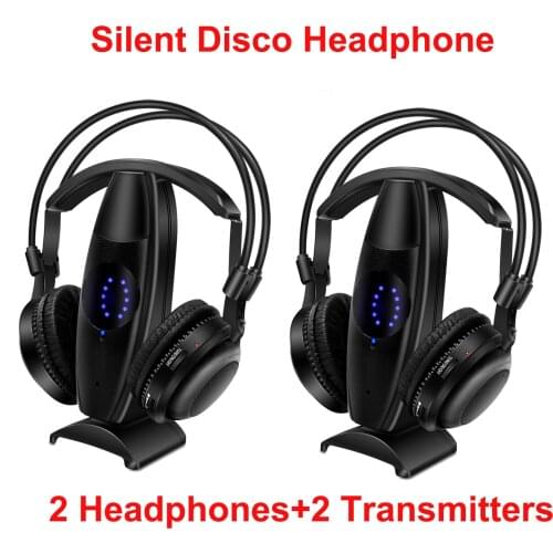 2 channel Ultra low bass Silent disco Wireless headphones For iPod MP3 DJ music pary club meeting UHF-6