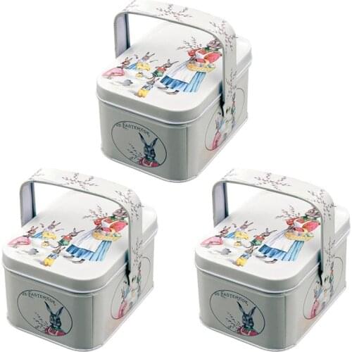 3pcs Easter Theme Decorative Tinplate Box Gift Packing Case Candy Tinplate Case Easter Day Accessories Candy Boxes