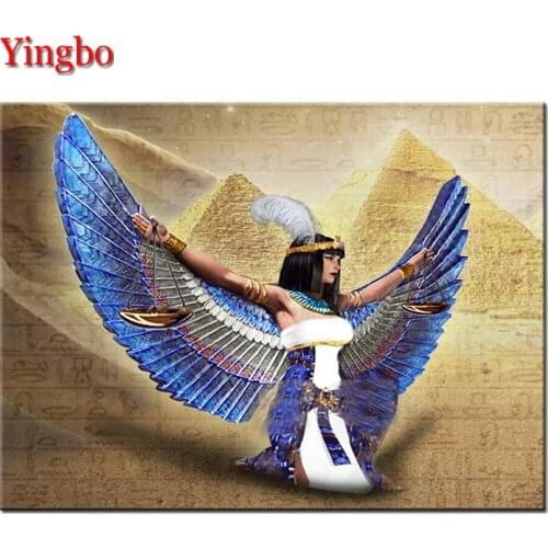 Yingbo Diamond Painting Egyptian Woman Cross Stitch 5D Diy Diamond Embroidery Mosaic Angel Wings Home Decoration Handmade Gift