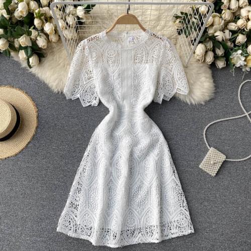 White Lace Dresses for Woman Summer Short Sleeve Vintage Party Dress Woman Clothing Runway Design Mini Dress Female