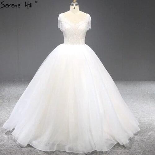 White V-Neck Sparkle Sexy Wedding Dresses 2021 Sleeveless Beading Tassel Simple Bride Gowns HA2385 Custom Made