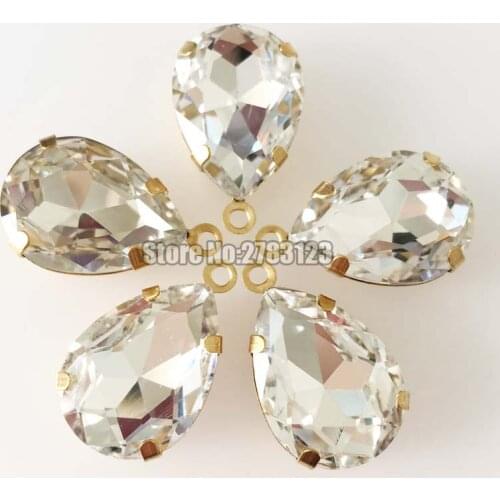 Gold bottom white Single hanging sew on stones,Glass Crystal loose rhinestones,diy/Dress bag accessories