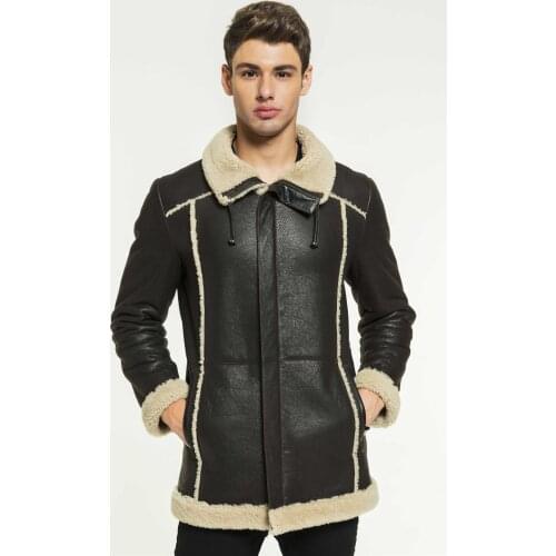 Free shipping Fast Fashion genuine sheepskin black jacket winter fur leather jacket