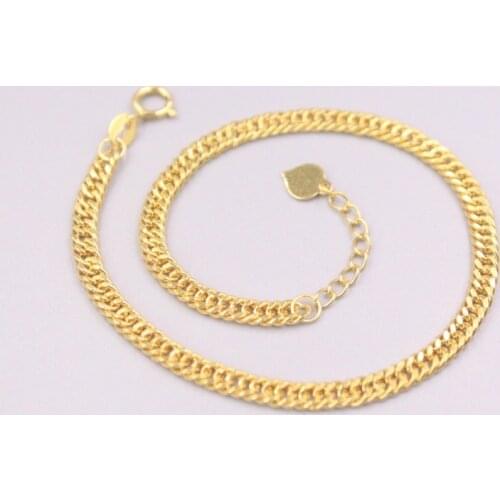 Pure 18K Yellow Gold Bracelet Lucky 3mm Wide Curb Link Chain Adjustable Bracelet Woman Gift 2.3g / 7.5inch Au750
