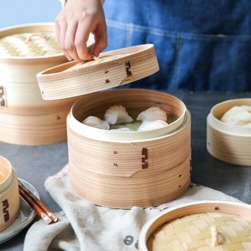Household Mini Bamboo Steamer With Cover For Food Dumplings Handmade Steamer Basket Tray Home Kitchen Cooking Tool