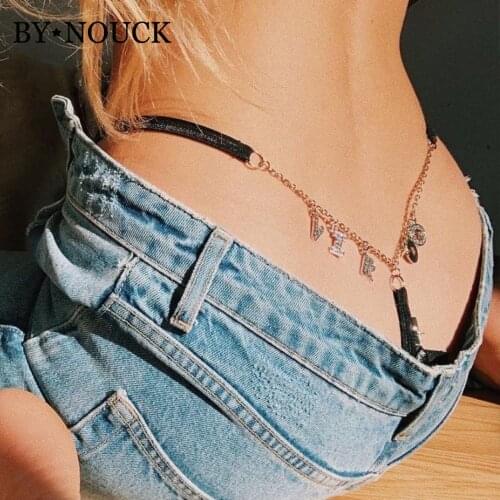 Sexy Body Jewelry Crystal Letters Waist Chain For Women Rhinestone Charm Thong Metal Chains Party Bikini Belly Chain Jewellery