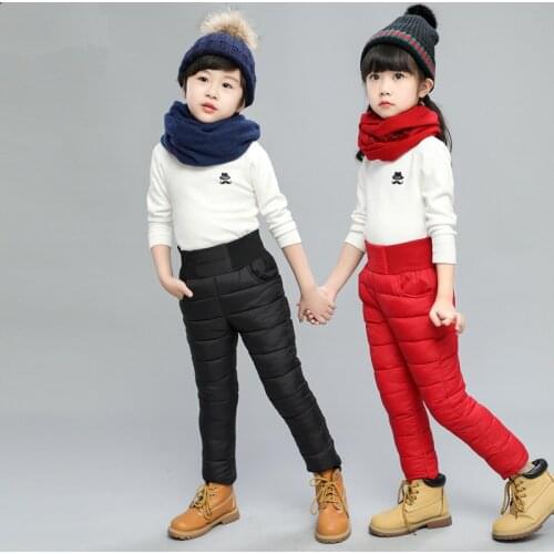 Childrens down pants winter boys girls Elastic waist Thick warm down pant outdoor kids Solid color waterproof windproof trouser