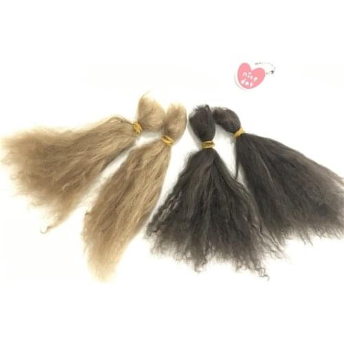 Two colors Baby Doll Mohair Reborn Doll Hair Wig With maroon/ Light Brown Color A little Curly Blyth Doll Wig Mohair