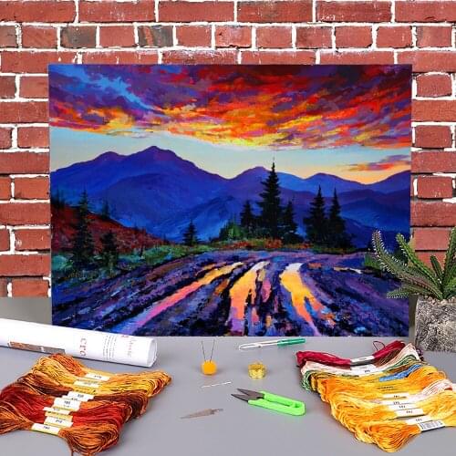 Landscape Evening Printed Water-Soluble Canvas 11CT Cross-Stitch Set Embroidery DMC Threads Hobby Knitting Sewing Sales