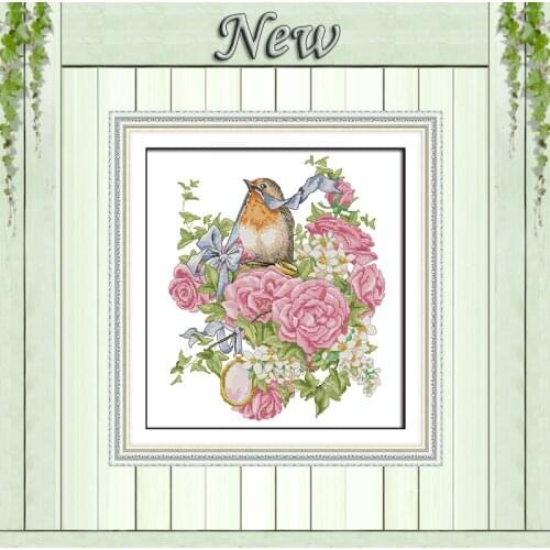 Wedding anniversary flowers birds paintings counted printed on canvas DMC 14CT 11CT Cross Stitch Needlework Sets Embroidery kits