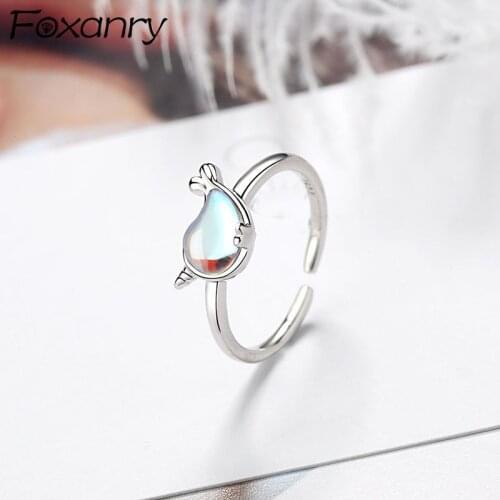 FOXANRY 925 Sterling Silver Rings for Women New Fashion Creative Sweet Little Whale Stone Design Party Jewelry Girls Accessories