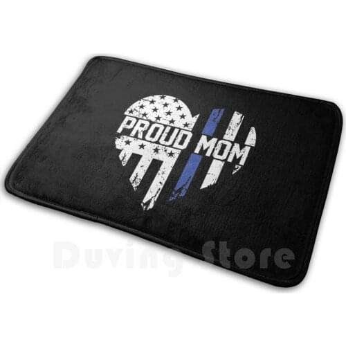 Copy Of Thin Blue Line American Flag Heart - Proud Mom Carpet Mat Rug Cushion Soft Non - Slip Washable Face Reusable Face