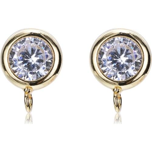 RWJ017 New wholesales 7mm round tiny cubic zircon studs earring findings earring settings for DIY earring making findings