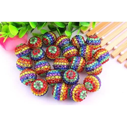 Kwoi vita Newest 20mm 100pcs/lot 6 colors strip beads Chunky Resin Rhinestone Beads for Kids Girls Jewelry Making