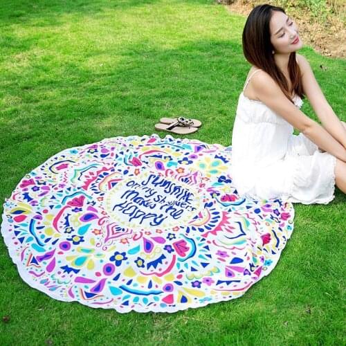 Summer Block sunlight 148cm Beach Cover Up Bikini Cover-up Fringes Round Sea Towel flower Print Sexy Beach Swimming Mat Blanket