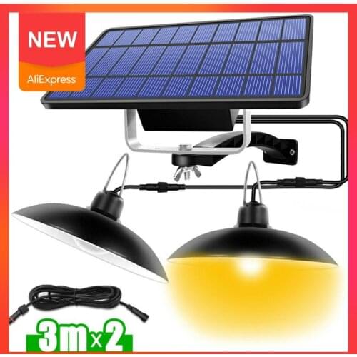 LTOON Double Head Solar Pendant Light Outdoor Indoor Solar Lamp With Line Warm White/White Lighting For Camping Home Garden Yard