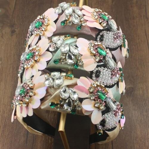 Fashion New Exaggerated Sequins Flowers Diamond Green Crystal Rhinestones Bohemian Headdress Ladies Wedding Party Accessories