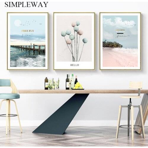 Ocean Beach Bridge Flower Fashion Poster Nordic Wall Art Canvas Print Pink Landscape Painting Scandinavian Decoration Picture