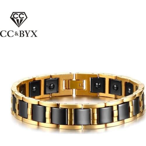 CC Bracelets For Men 12mm Ceramic Stainless Steel Hematite Trend Bangles Black Gold-Color Magnet Bracelet Wholesale CBRM-006