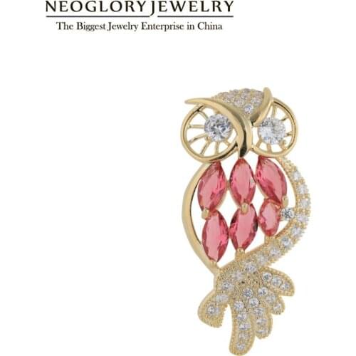 Neoglory Golden Pink AAA Zircon Owl Brooches For Women High Quality Trendy Animal Scarf Pins Birthday Gifts For Friend