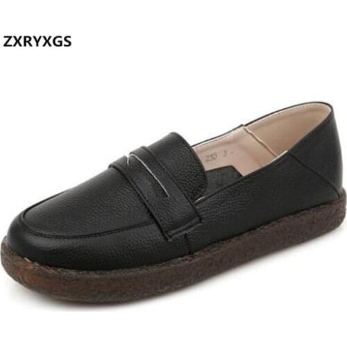 2020 New Spring Top Cowhide Woman Shoes Stylish Casual Shoes Flat Shoes Black White Comfort Soft Genuine Leather Shoes Plus Size