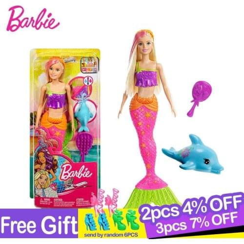 Original Barbie Mermaid Doll Dolphin Water Discolored Girl Gift Toy Sea Fairytale Beautiful Princess Dolls Christmas Kids Toys