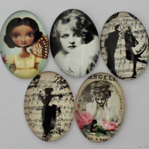 18x25mm Mixed Style People Oval Glass Cabochon Dome Jewelry Finding Cameo Pendant Settings 20pcs/lot (K02836)