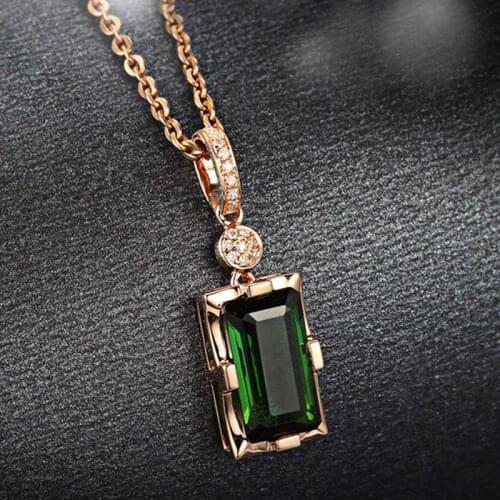 1 PC Rose Gold Color Square Simulation Emerald Pendant Necklace For Women Girls Fashion Jewelry Dropship New