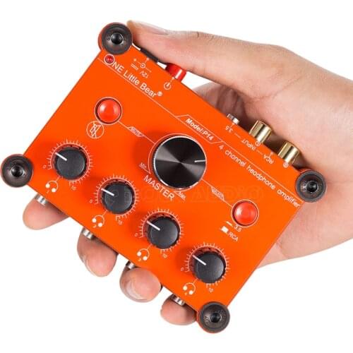 P14 Red Mini 4-Channel Stereo Headphone Amplifier Amp Splitter studio