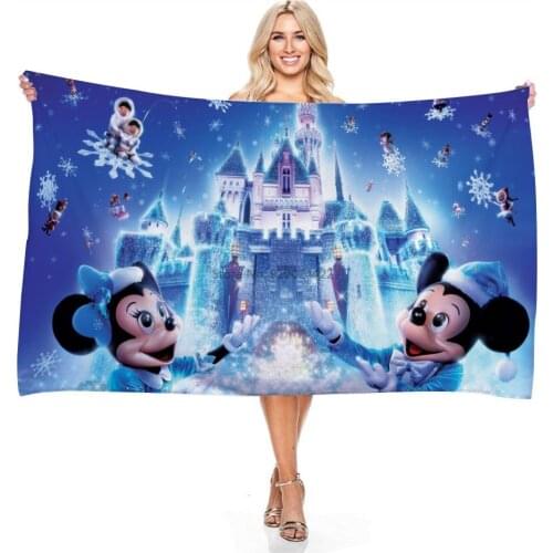 Disney Castle Towel Adult Children Boys Girls Mickey Mouse Minnie Mouse Princess Beach Towel 140x180cm Microfiber Bath Towels