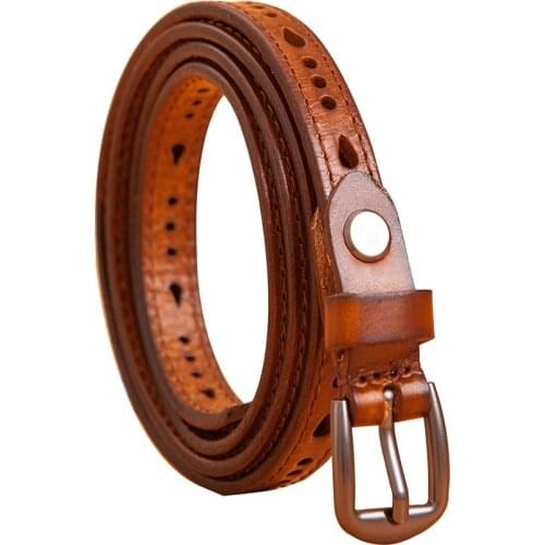 Womens 100% cowskin Leather dress belt new fashion casual waistband 1.3cm thin belt decorative pin buckle belt