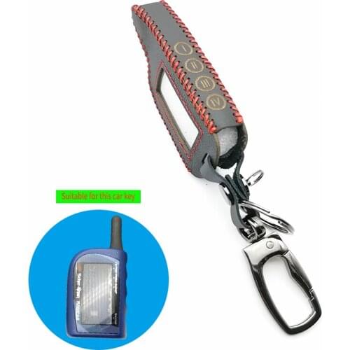 Russian Version M4 100% Leather Keychain Case for Scher Khan magicar 4 3 lcd two way remote car alarm system protect shell