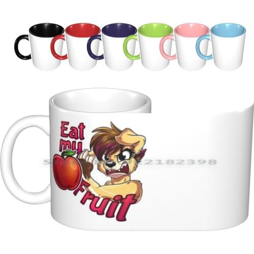 Eat My Fruit! ( Lupi ) Ceramic Mugs Coffee Cups Milk Tea Mug Furry Twitch Emote Funny Cute Dog Fursona Flufffruit Lupi Creative