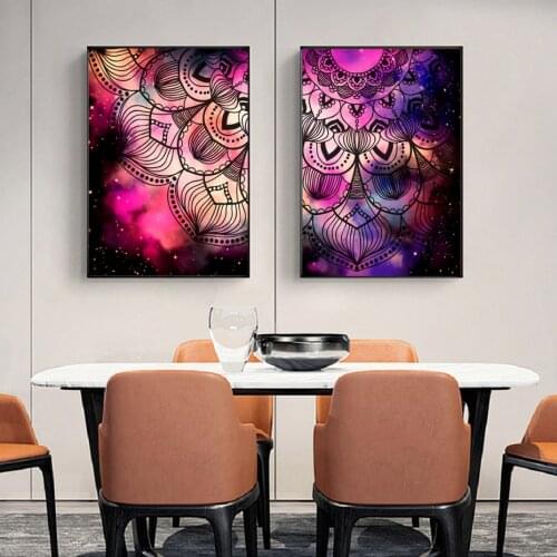 Modern Abstract Art Mandala Purple Starry Colorful Painting Bohemian Canvas Poster Wall Art Printing Picture Living Room Home De