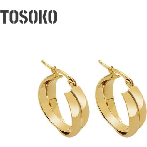 TOSOKO Stainless Steel Jewelry Ins Cool Style Retro Temperament Double C Earrings Womens Overlapping New Year Earrings BSF375