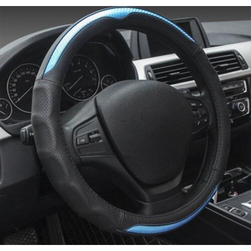 Universal Size Sport Car Steering Wheel Cover Carbon with Leather Auto Steering-Wheel Case Interior Accessories Black Blue