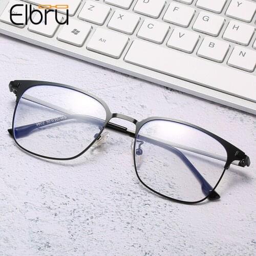 Elbru Vintage Business Glasses Frame Metal Myopic Glasses Male Female Anti Blue Light Short-sighted Spectacles Degree -1.0 -3.5