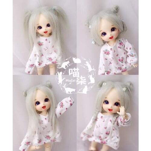 New 1/12 3-4 inch 9-10cm 1/8 4-5 inch 12cm 14cm BJD fRime green Long straight hair For AE PukiFee lati Antiskid BJD Doll Wig