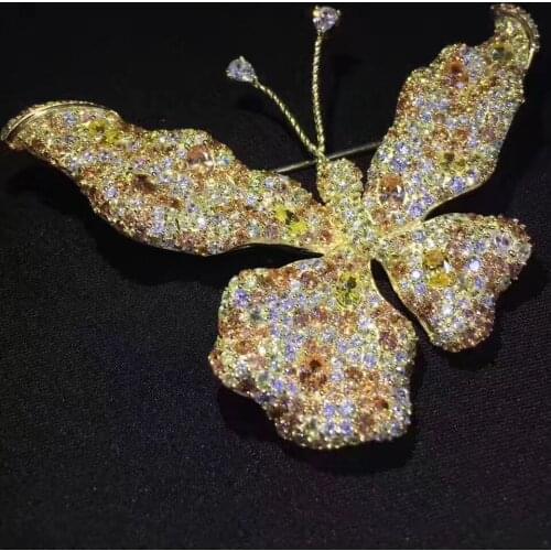 925 sterling silver with cubic butterfly brooch pins fine women jewelry top quality yellow multi color free shipping