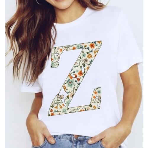 T-shirt Women Summer 26 Letter Z Print ladies Tee Tops A To Z Alphabet 90s style Short Sleeve Ladies t shirt Casual tshirt femme