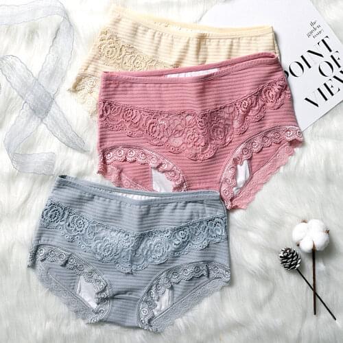5XL Plus Size Cotton Menstrual Panties Women High Elastic Sexy Lace Period Underpants Hollow Out Floral Underwear Majtki Damskie