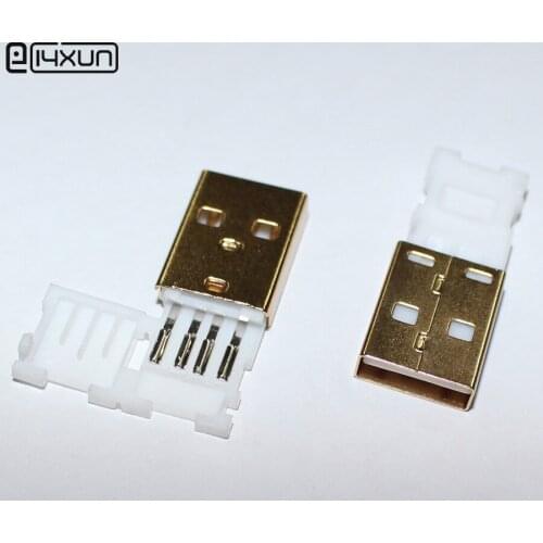 10pcs USB Male Plug Connector With White Folding shell Gold Plated Welding Type Charge Date Line DIY Plugs