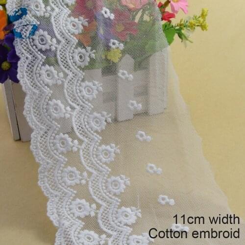 10yards 11cm width white cotton embroided lace ribbon guipure trim DIY wedding Accessories dolls lace french lace applique#2981