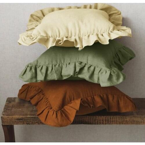 100% Pure Linen Pillowcase Sofa Throw Ruffled Cushion Cover for Living Room Pillow Case Car Seat Chair Decor 45x45/50x50cm