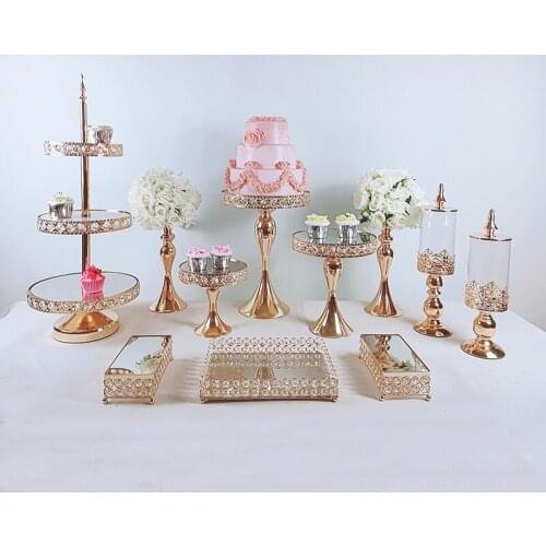 11pcs Gold Wedding Props Table Ornaments Lace Cake Plate Fruit Dessert Cake Tools Tableware